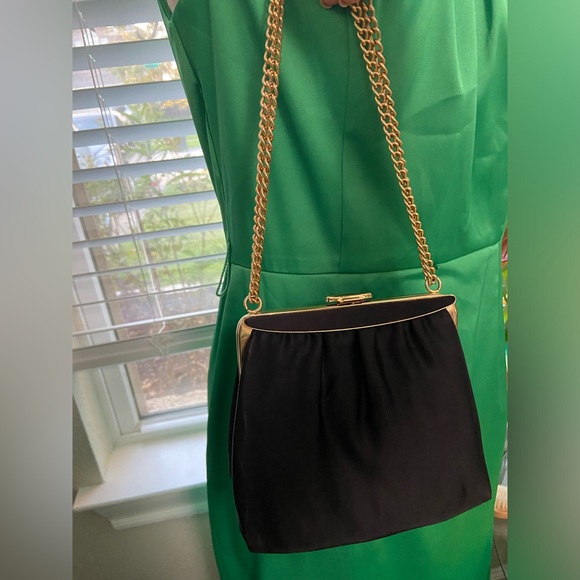 Vintage Mardane 50’s Black Silk Clutch Top Handle Gold Chain Handbag Purse - Picture 3 of 12